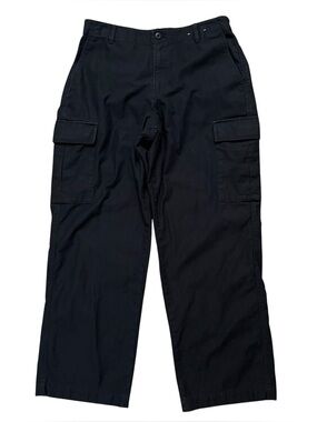 Uniqlo Wide Straight Leg Cargo Pants Wonens Size L Cotton Elastic Waist Black
